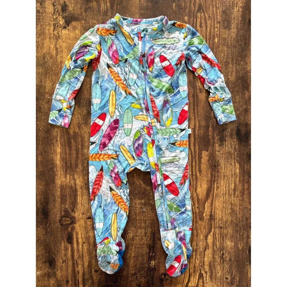 Posh Peanut Surfboard Bamboo Viscose Footed Sleeper Blue 6-9 Months